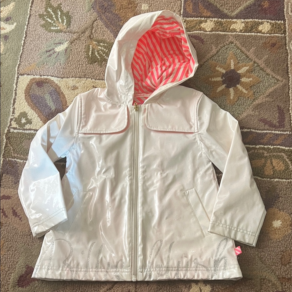 White Shiny Hooded Raincoat